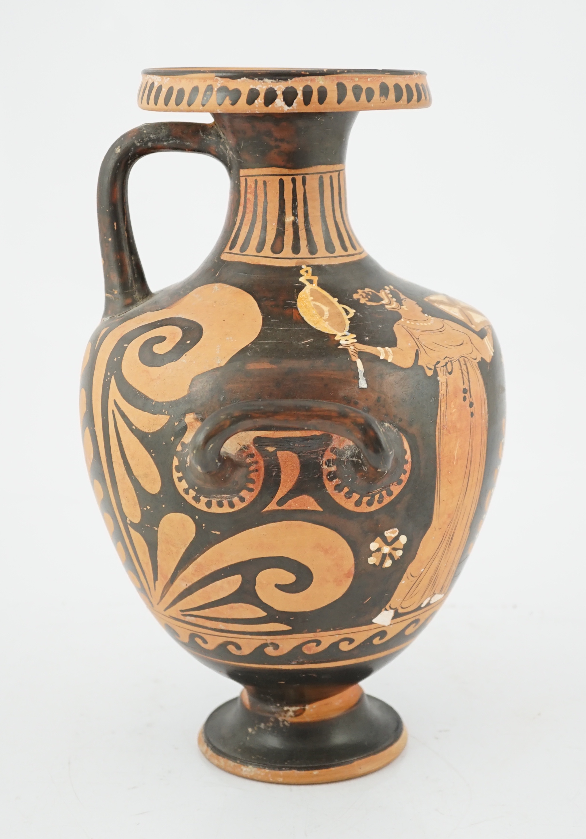 A Greek Apulian Red-Figured Hydria, 4th century BC, manner of the circle of the Darius and Underworld painters, some restoration and cracks